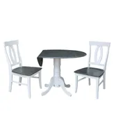 42" Dual Drop Leaf Dining Table with 2 Splat Back Chairs, 3 Piece Dining Set