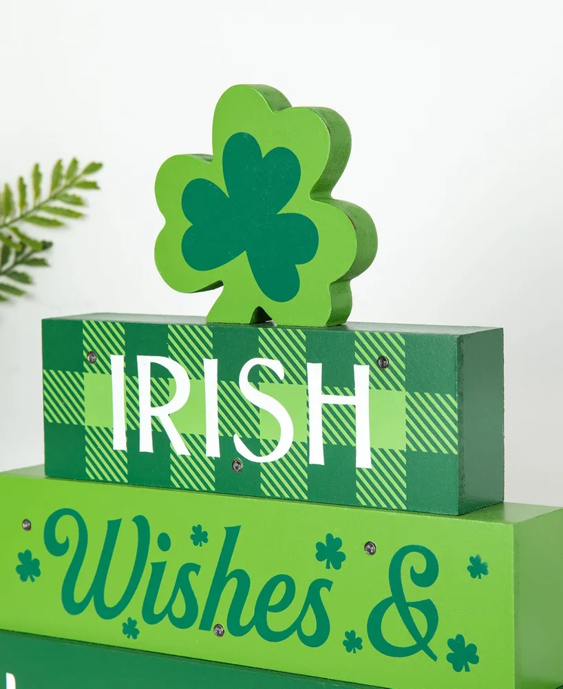 Glitzhome 11.5" Lighted St. Patrick's Wooden Block Table Sign