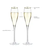 Viski Gold-Rimmed Crystal Champagne Flutes Set of 2, 8 Oz