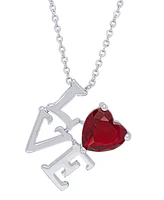 Simulated Ruby 'Love' Pendant Necklace in Fine Silver Plate