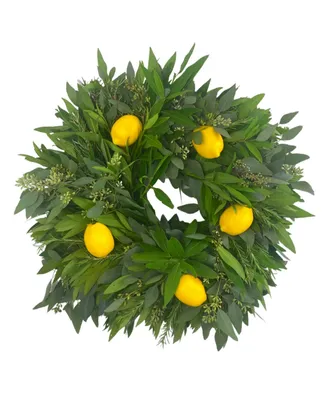 GreenishBlu Spring Rosemary, Eucalyptus, Bay Leaf and Lemon Fresh Real Wreath, 22"