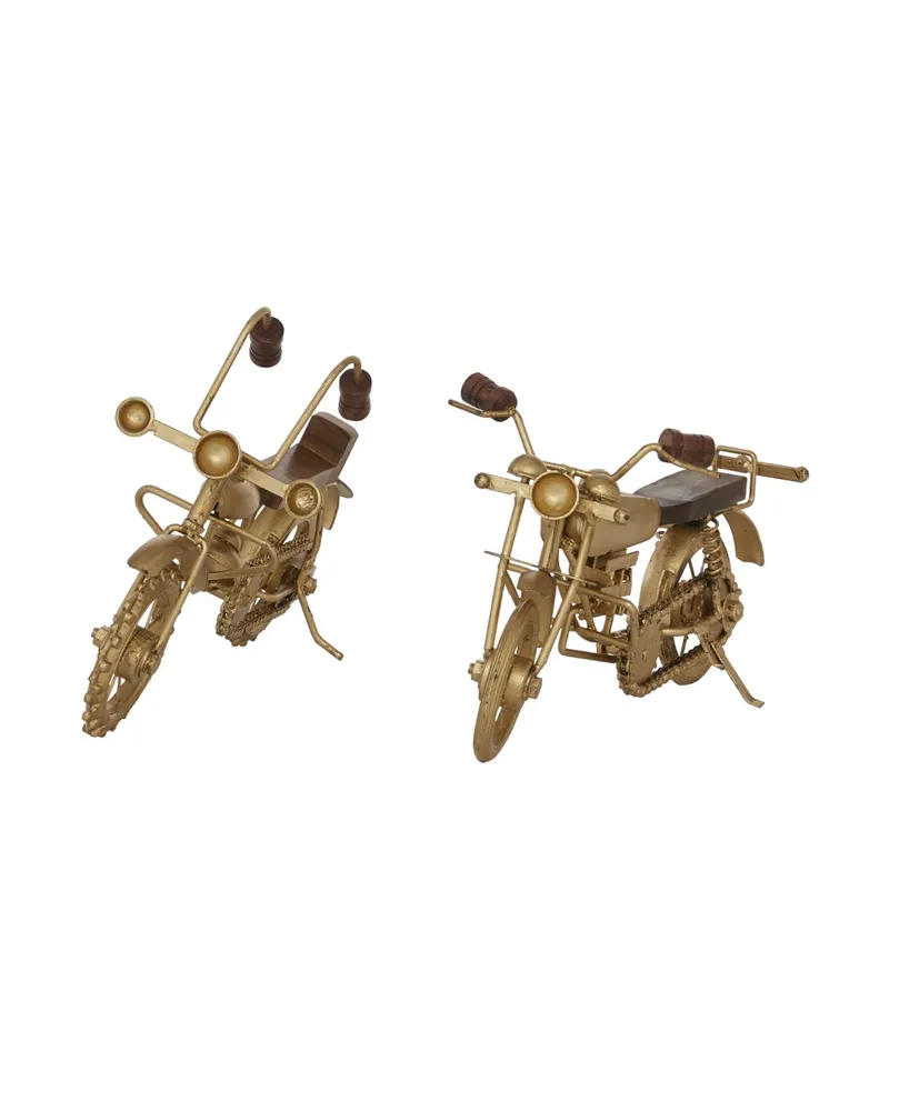 Metal Contemporary Motorcycle Sculpture, Set of 2 - Gold