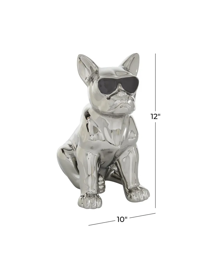 CosmoLiving by Cosmopolitan Ceramic Glam Dog Sculpture, 12" x 6" - Silver