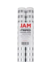 Jam Paper Gift Wrap 50 Square Feet Striped Wrapping Paper Rolls, Pack of 2 - Silver