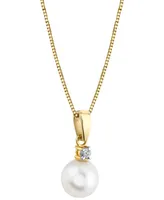 Cultured Freshwater Pearl (7-1/2mm) & Diamond Accent 18" Pendant Necklace in 14k Gold