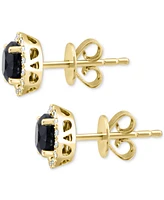 Effy Onyx & Diamond (1/8 ct. t.w.) Halo Stud Earrings in 14k Gold