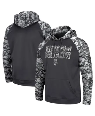 Men's Charcoal Wisconsin Badgers Oht Military-Inspired Appreciation Digital Camo Pullover Hoodie