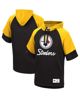 Men's Black Pittsburgh Steelers Home Advantage Raglan Short Sleeve Pullover Hoodie