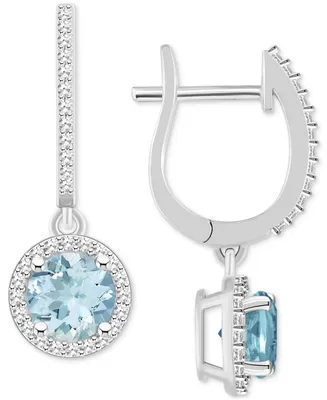 Aquamarine (1-1/2 ct. t.w.) & Diamond (1/3 ct. t.w.) Leverback Drop Earrings in Sterling Silver