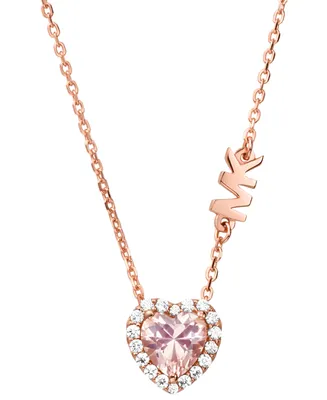 Michael Kors 14k Rose Gold-Plated Sterling Silver Crystal Heart Halo Pendant Necklace, 16" + 2" extender