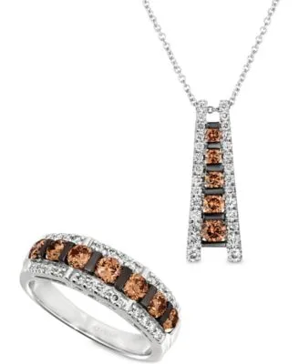 Le Vian Chocolate Diamond Nude Diamond Ladder Pendant Necklace Ring Collection In 14k White Gold