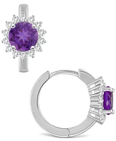 Rhodolite Garnet (2-1/5 ct. t.w.) & White Topaz (1/2 Halo Hoop Earrings Sterling Silver (Also Peridot, Blue Topaz, Amethyst Citrine)