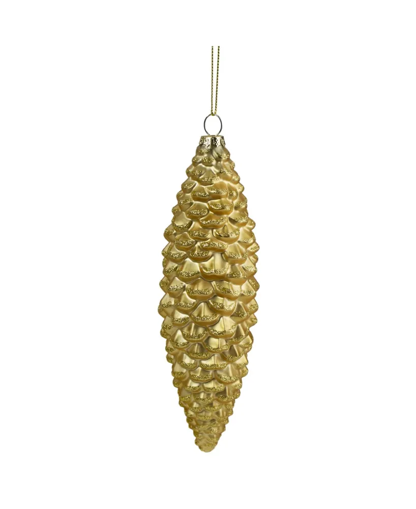 8" Glitter Accents Pine Cone Christmas Ornament - Gold