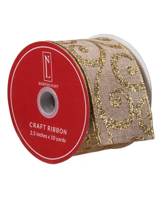 Burlap and Scroll Christmas Wired Craft Ribbon, 2.5" x 10 Yards