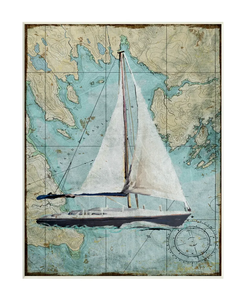 Stupell Industries Retro World Map Sail Boat Ocean Coast Painting Wall Plaque Art, 10" x 15" - Multi