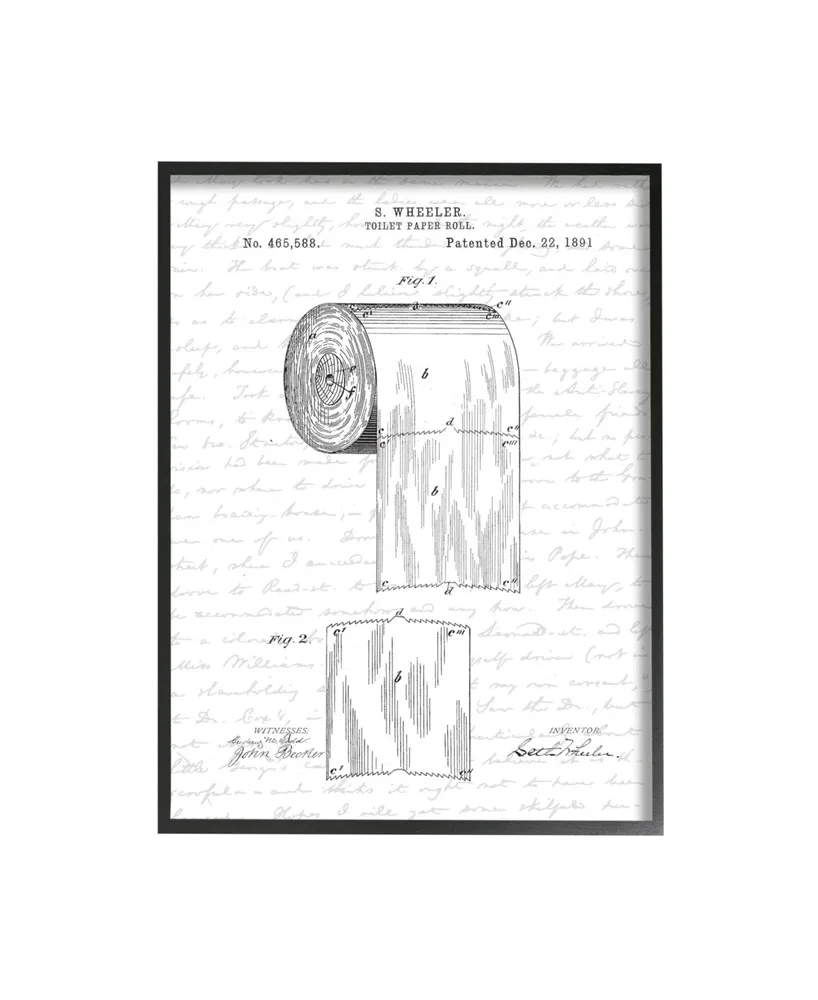 Stupell Industries Toilet Paper Roll Patent Black and White Bathroom Design Black Framed Giclee Texturized Art, 11" x 14" - Multi