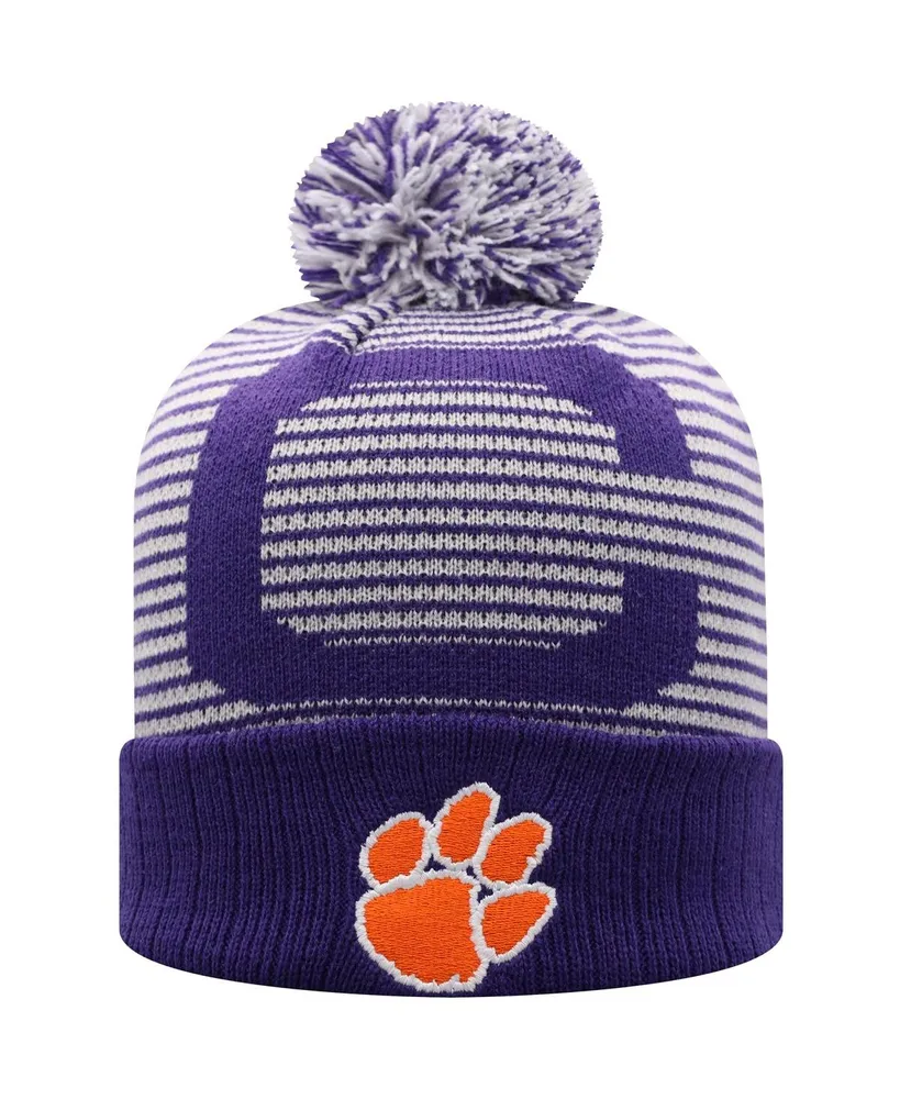 Men's Purple Clemson Tigers Line Up Cuffed Knit Hat with Pom