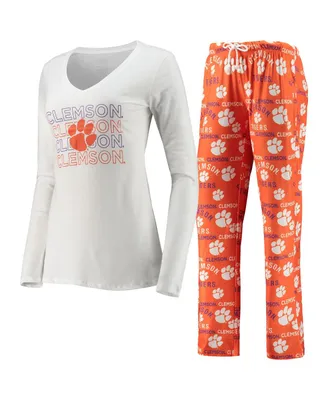 Women's Orange, White Clemson Tigers Flagship Long Sleeve T-shirt and Pants Sleep Set