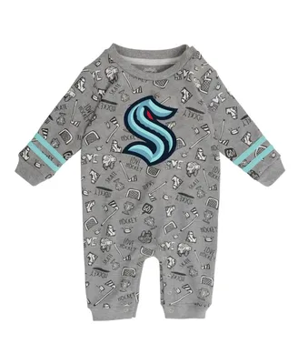 Infant Boys and Girls Heathered Gray Seattle Kraken Gifted Player Long Sleeve Romper