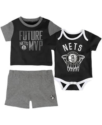 Infant Boys and Girls Black Brooklyn Nets Putting Up Numbers Bodysuit T-Shirt Shorts Set