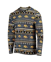 Men's Black Iowa Hawkeyes Ugly Sweater Long Sleeve T-shirt and Pants Sleep Set