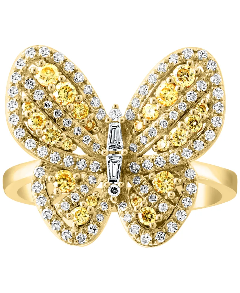 Effy Yellow Diamond (1/3 ct. t.w.) & White Diamond (1/3 ct. t.w.) Butterfly Ring in 14k Gold