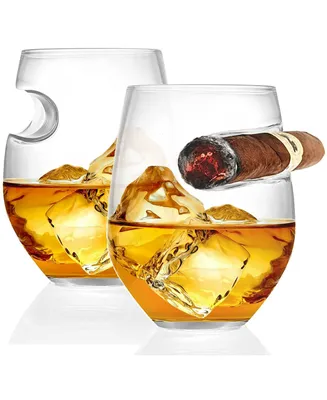 Whiskey Glass with Cigar Holder Rest, Set of 2