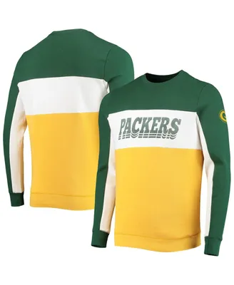 Men's Junk Food Green and Gold-Tone Bay Packers Color Block Pullover Sweatshirt - Green, Gold
