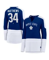 Women's Fanatics Auston Matthews Blue and White Toronto Maple Leafs Power Player Long Sleeve Notch Neck T-shirt