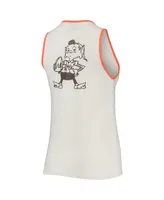 Women's Junk Food White and Orange Cleveland Browns Throwback Pop Binding Scoop Neck Tank Top