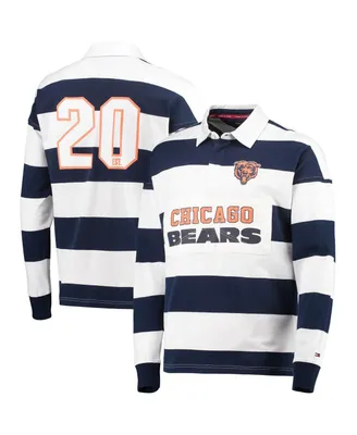 Men's Tommy Hilfiger Navy, White Chicago Bears Varsity Stripe Rugby Long Sleeve Polo Shirt