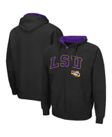 Men's Colosseum Black Lsu Tigers Arch and Logo 3.0 Full-Zip Hoodie