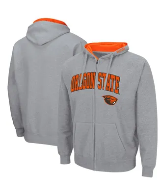 Men's Colosseum Heathered Gray Oregon State Beavers Arch and Logo 3.0 Full-Zip Hoodie