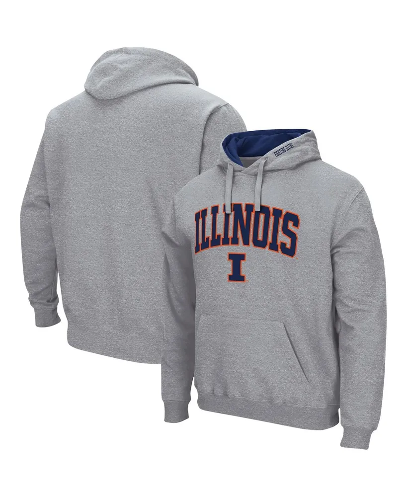 Men's Colosseum Heathered Gray Illinois Fighting Illini Arch and Logo 3.0 Pullover Hoodie