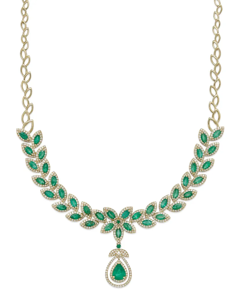 Brasilica by Effy Emerald (11-3/4 ct. t.w.) and Diamond (2-3/4 ct. t.w.) Pendant Necklace in 14k Gold, Created for Macy's