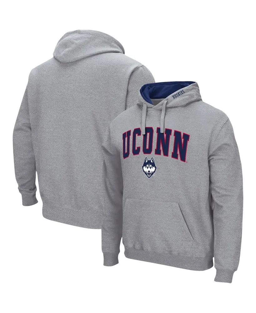 Men's Colosseum Heathered Gray UConn Huskies Arch and Logo 3.0 Pullover Hoodie