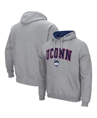 Men's Colosseum Heathered Gray UConn Huskies Arch and Logo 3.0 Pullover Hoodie