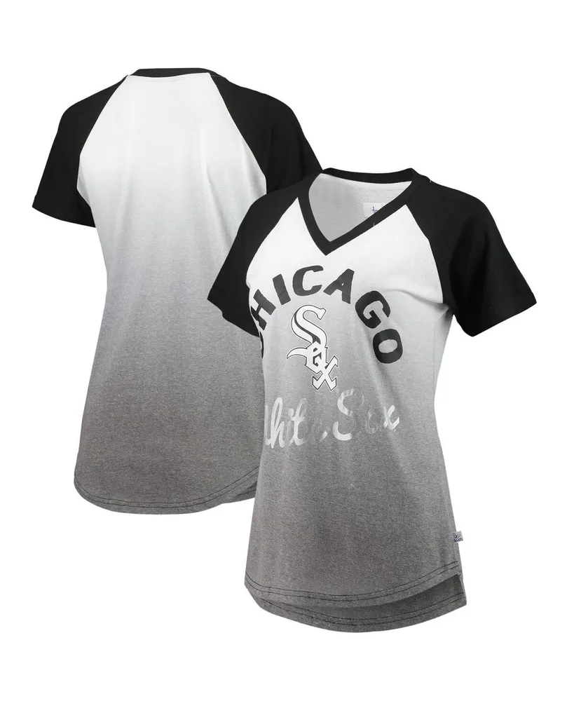 Women's Black and White Chicago White Sox Shortstop Ombre Raglan V-Neck T-shirt