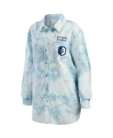 Wear by Erin Andrews Women's White Seattle Kraken Oversized Tie-Dye Button-Up Denim Shirt