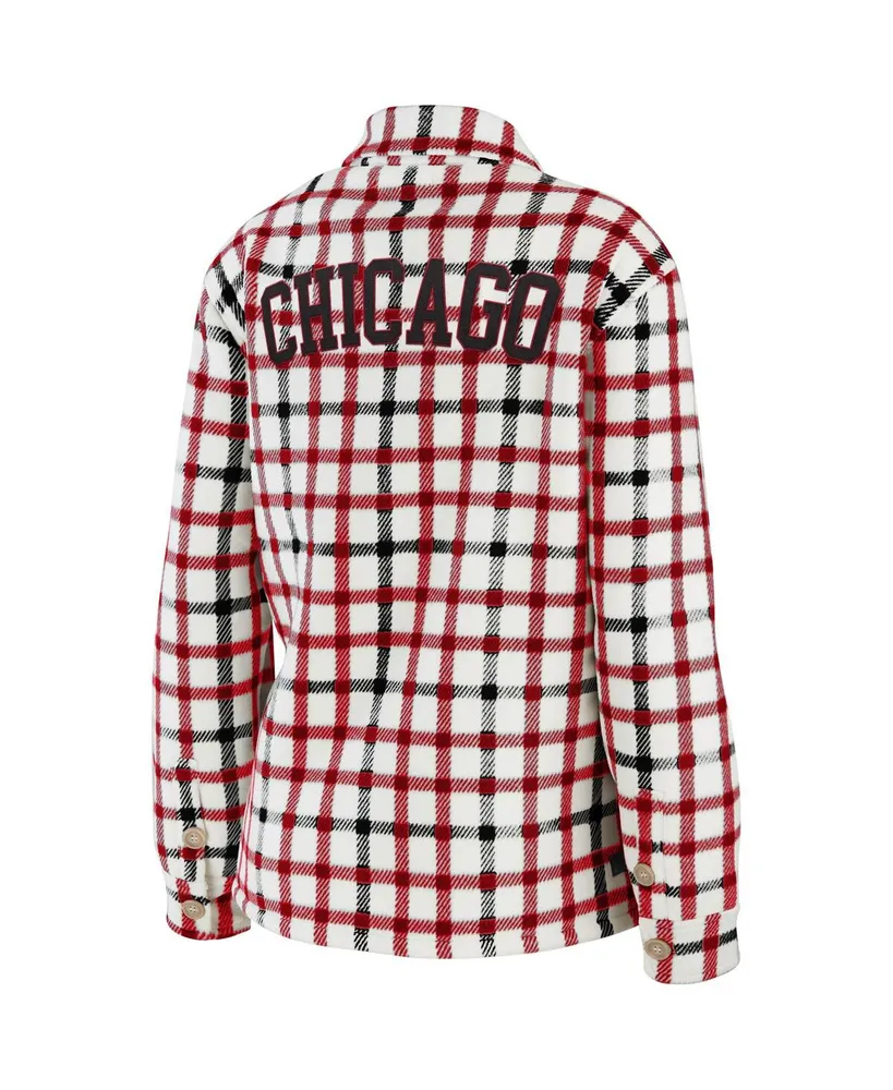 Women's Wear by Erin Andrews Oatmeal Chicago Blackhawks Plaid Button-Up Shirt Jacket