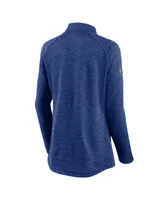 Women's Blue and Heathered Tampa Bay Lightning Logo Authentic Pro Travel Training Raglan Quarter-Zip Jacket