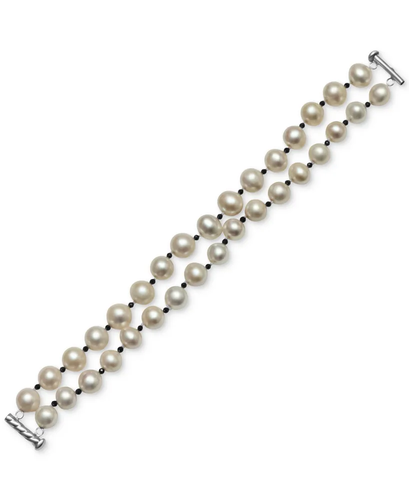 Cultured Freshwater Pearl (9mm) & Black Spinel (3-1/10 ct. t.w.) Double Strand Statement Bracelet