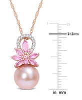 Pink Cultured Freshwater Pearl (9-1/2mm), Sapphire (7/8 ct. t.w.) & Diamond (1/20 17" Pendant Necklace 14k Rose Gold (Also White