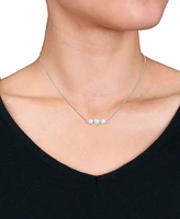 Cultured Freshwater Pearl (6 & 7-1/2mm) & White Topaz (1/5 ct. t.w.) Bar 18" Pendant Necklace in Sterling Silver