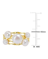 Cultured Freshwater Pearl (4- 7-1/2mm) Cluster Openwork Ring Yellow Rhodium-Plated Sterling Silver