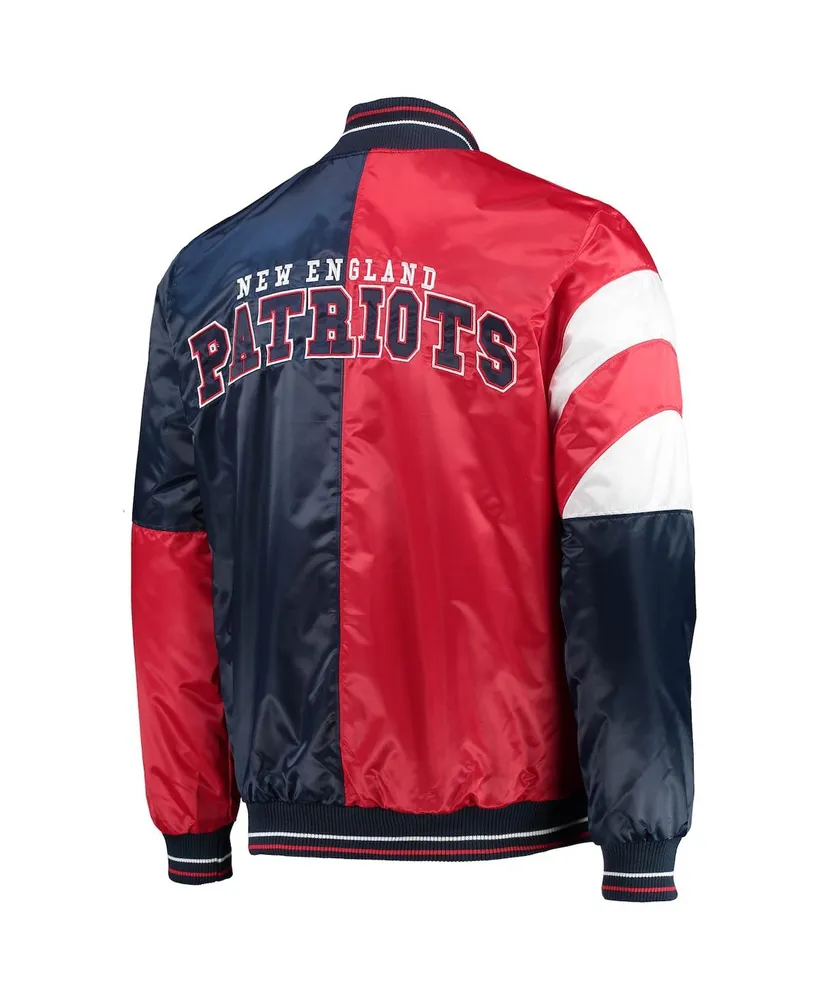 Men's Starter Navy, Red New England Patriots Leader Varsity Satin Full-Snap Jacket