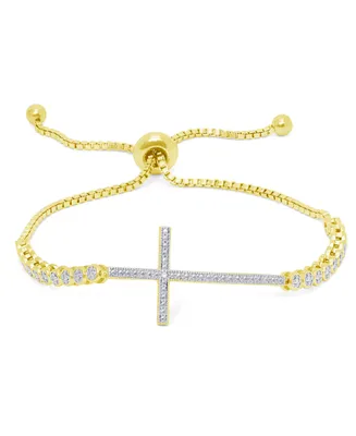 Diamond Accent Cross Adjustable Silver Plate Bracelet