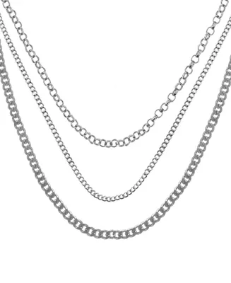 Silver Plated Layered Oval Chain Necklace 15.25", 17.5" and 19.5" + 2" extender
