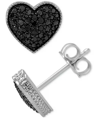 Black Diamond Pave Heart Stud Earrings (1/6 ct. t.w.) in Sterling Silver