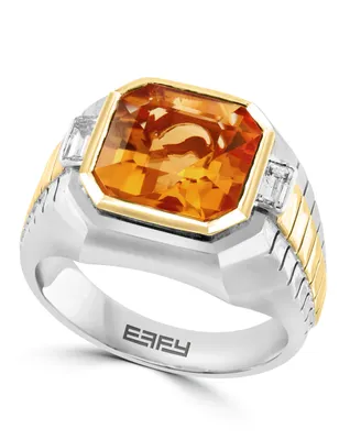 Effy Men's Citrine (5-1/10 ct. t.w.) & White Topaz (1/10 ct. t.w.) Ring in Sterling Silver & 14k Gold-Plated Sterling Silver